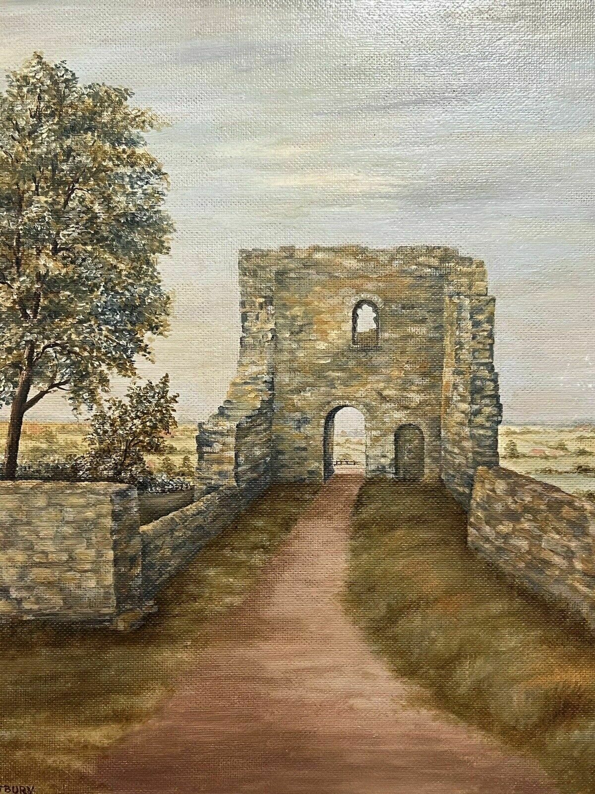 20c British Historic Tutbury Castle 'John O Gaunts Gateway' Oil Painting Signed photo 220.0