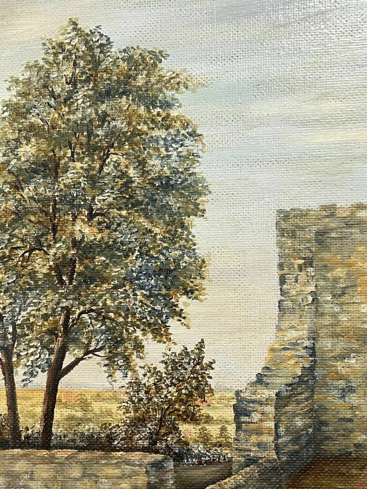 20c British Historic Tutbury Castle 'John O Gaunts Gateway' Oil Painting Signed photo vintage