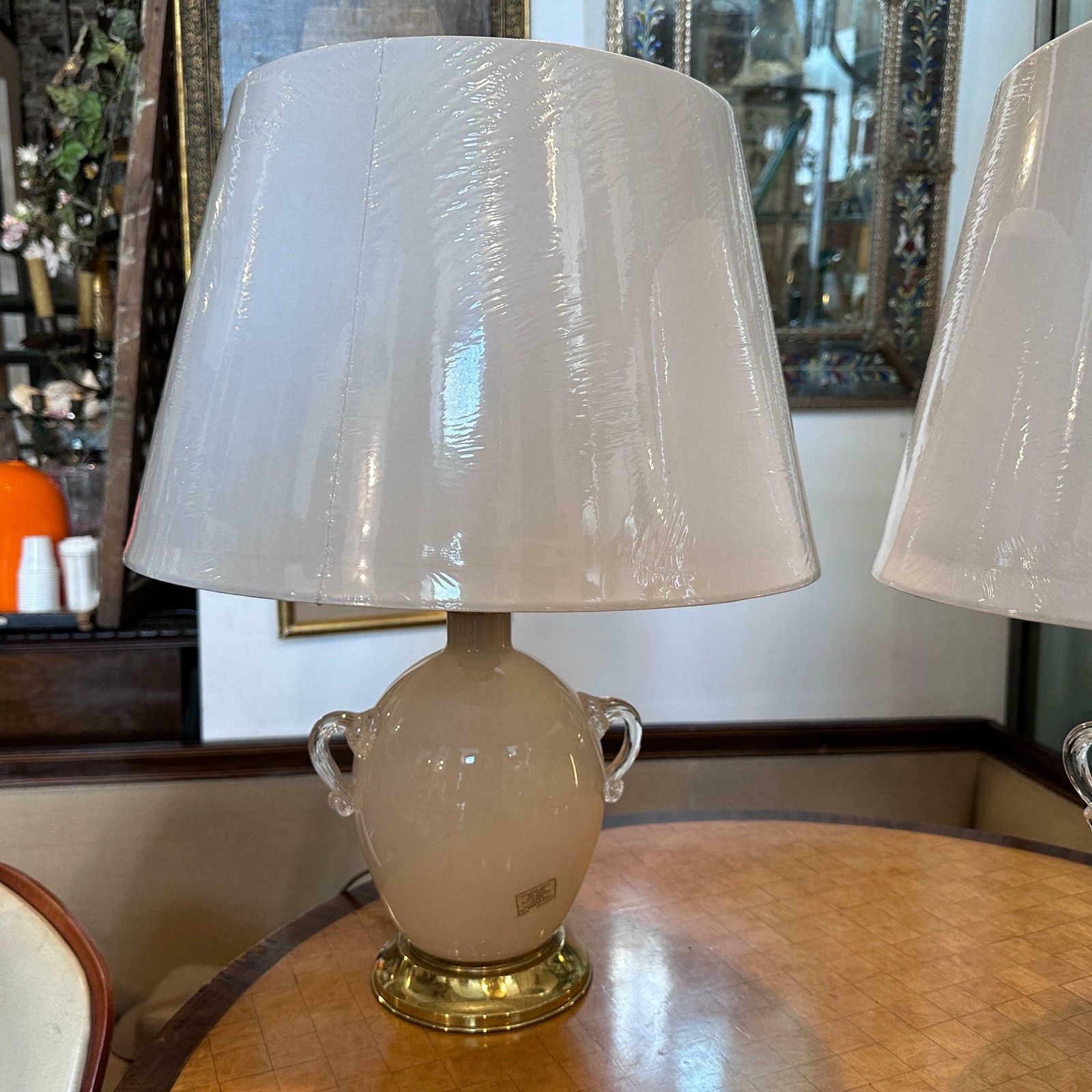Two 1970s Hollywood Regency Light Pink Murano Glass Table Lamps By Tommaso Barbi photo buy