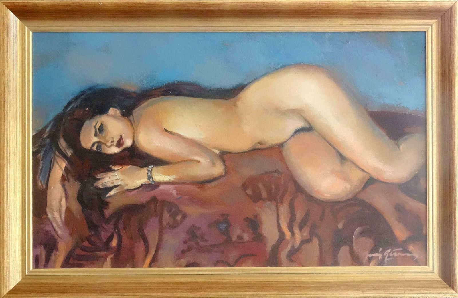 Juris Germanis Relaxation. Nude. Canvas, Cardboard, Oil photo furniture