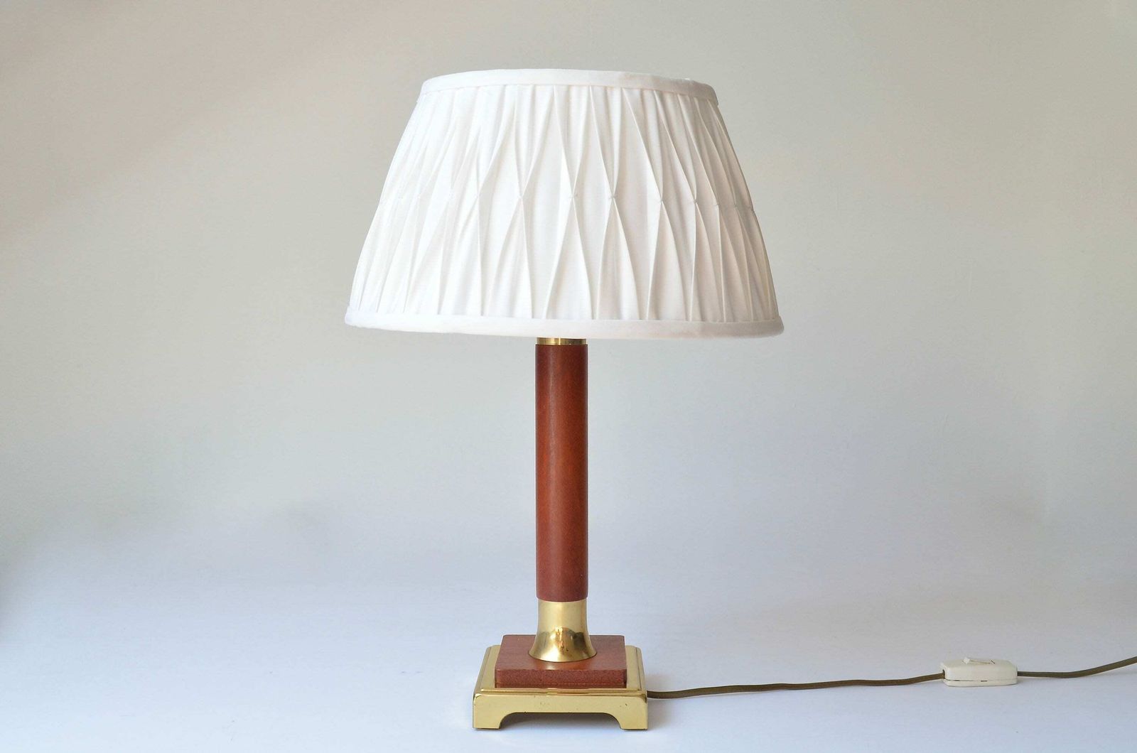 Vintage Brass With Wood Table Lamp With Fabric Pleated Shade Attributed To Temde Leuchten Germany, Hollywood Regency Style 1970s photo 210.0