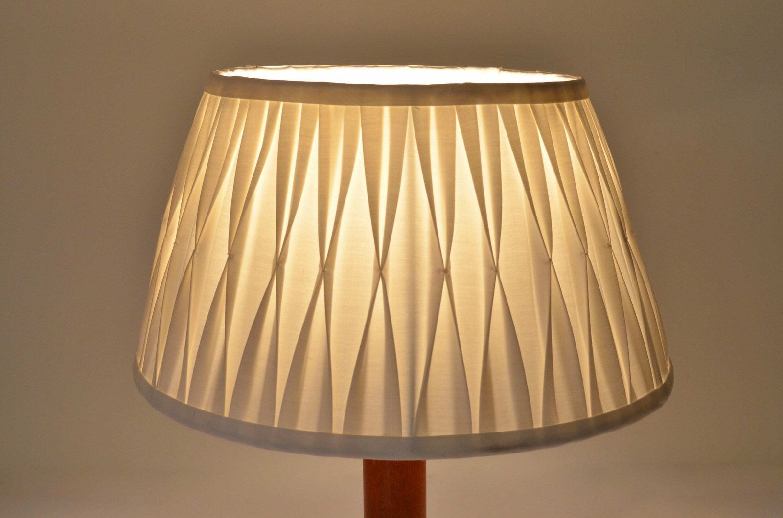 photo furniture Vintage Brass With Wood Table Lamp With Fabric Pleated Shade Attributed To Temde Leuchten Germany, Hollywood Regency Style 1970s
