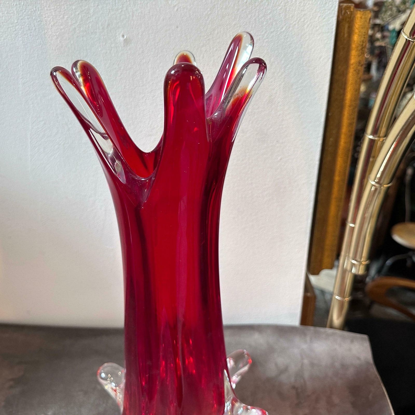 1980s Modernist Red Sommerso Murano Glass Tall Vase By Seguso photo Home Decor