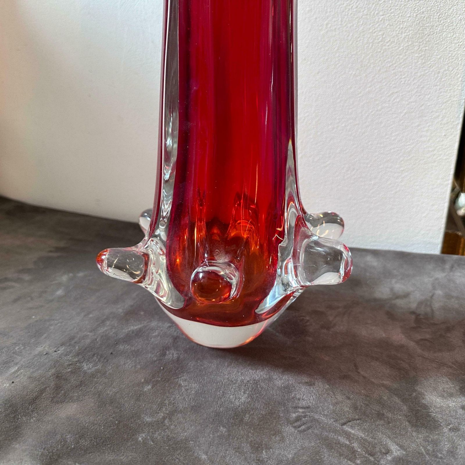 1980s Modernist Red Sommerso Murano Glass Tall Vase By Seguso photo 658.0