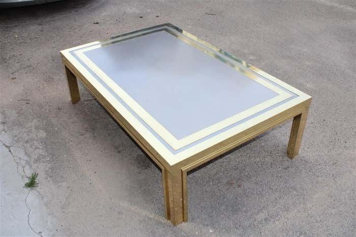 Minimal Great Table Coffee Maison Mercier Freres France 1970s Brass Steel photo furniture