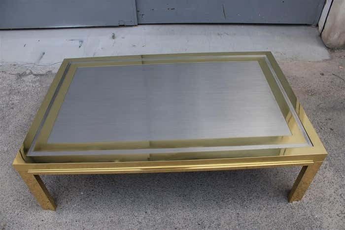 photo vinterior Minimal Great Table Coffee Maison Mercier Freres France 1970s Brass Steel