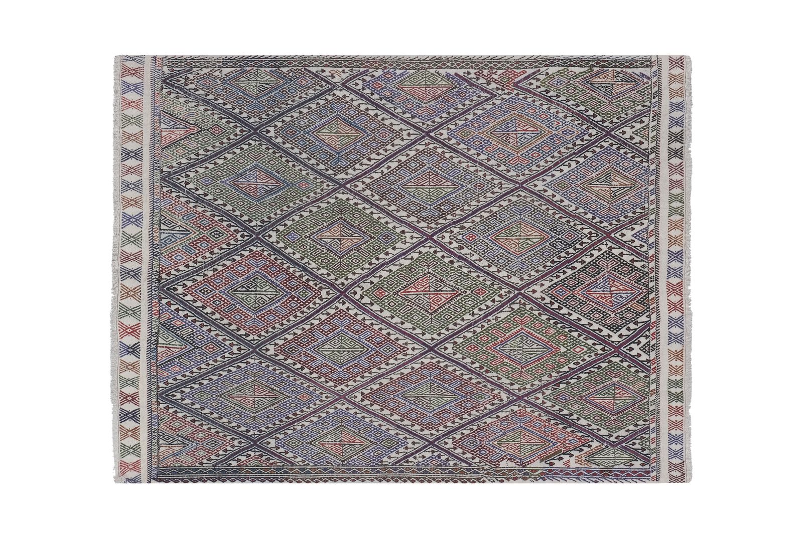 1960s Mid Century Turkish Full Embroidered Cicim Rug 4'11'' X 6'5'' photo Textiles