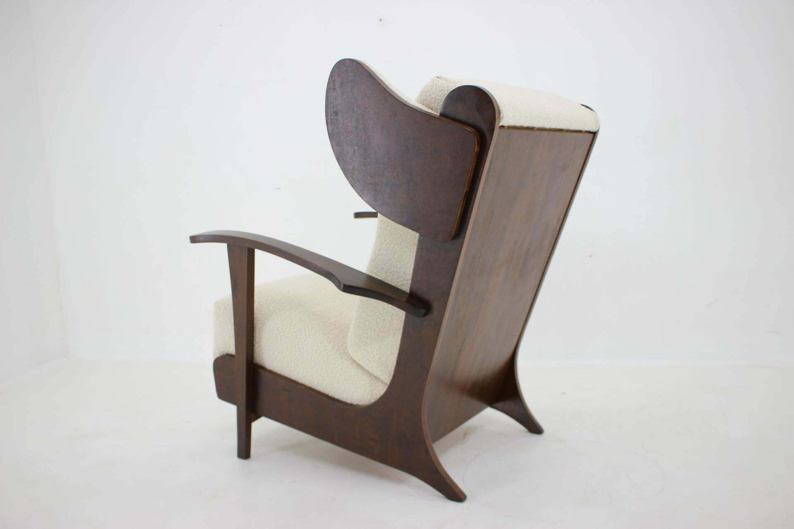 1940s Unique Large Wing Chair In Wool Boucle, Restored photo for sale