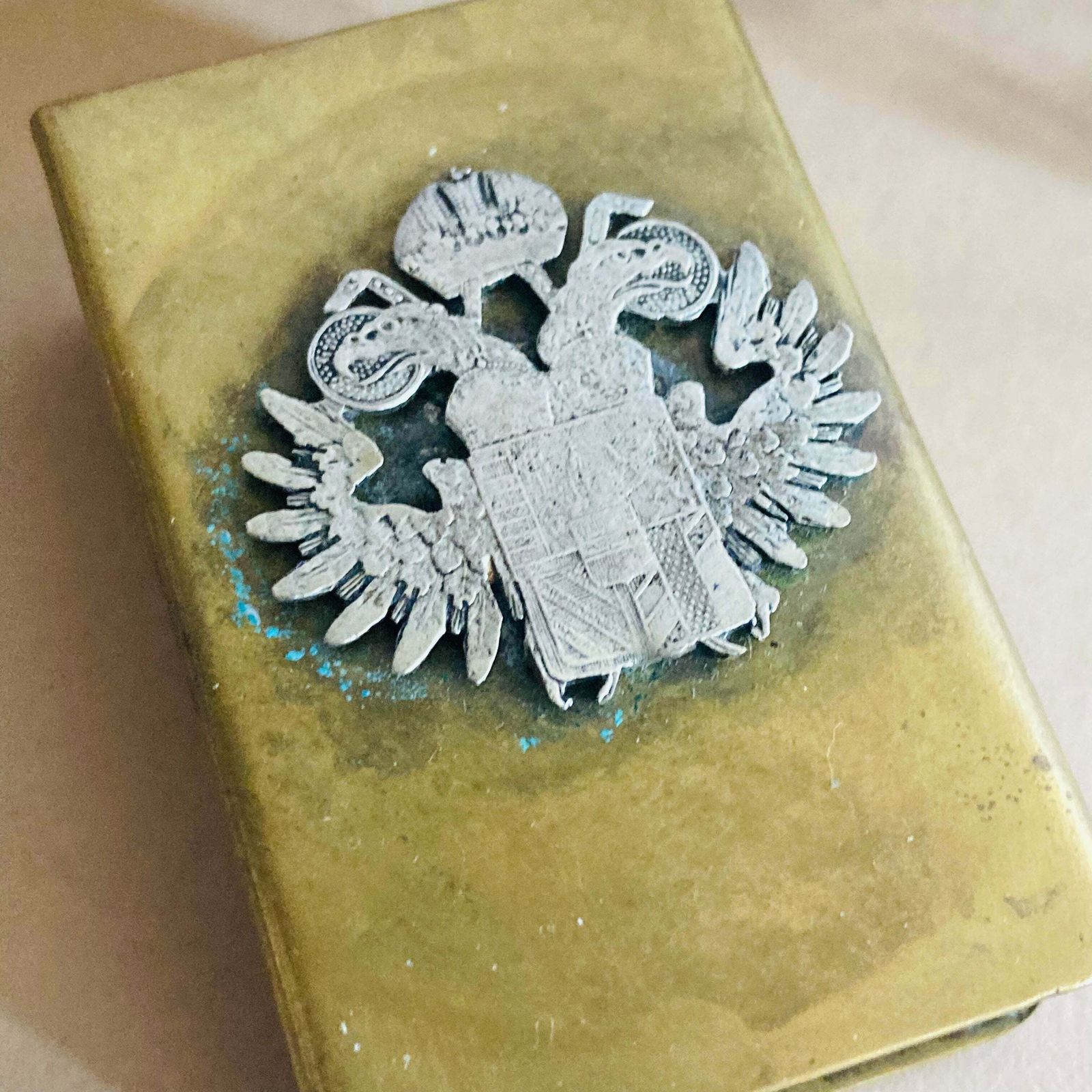 Antique Trench Art Brass Match Box Holder photo for sale