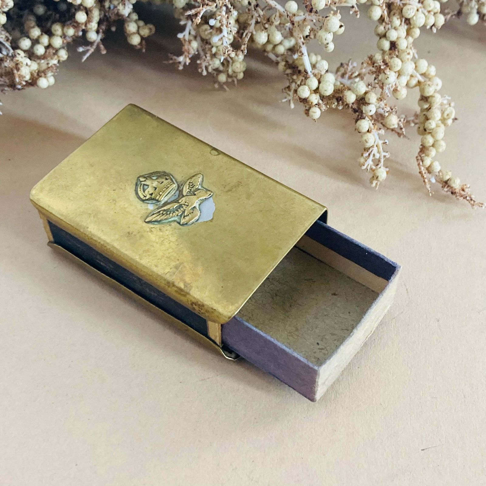 Antique Trench Art Brass Match Box Holder photo buy