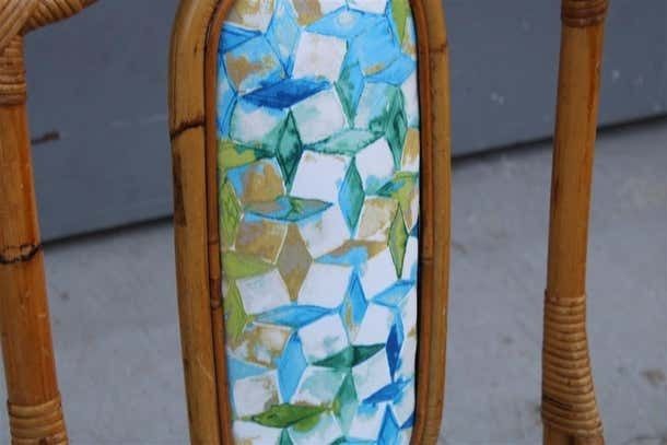 Mid Century Italian Pair Bamboo Chairs Multicoloured Fabric For The Sea photo vintage
