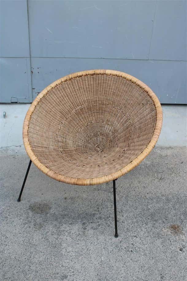 Pair Of Roberto Mango Armchairs Italy 1950 Iron And Bamboo Cone Wicker photo vintage