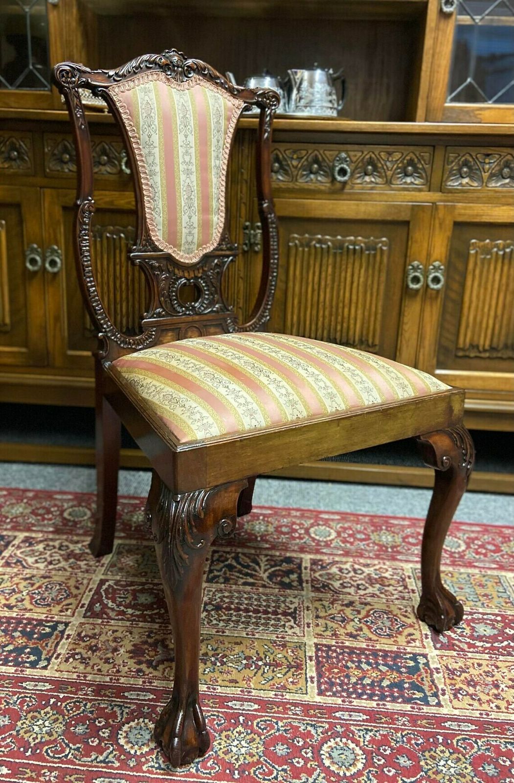 Vintage Heavily Carved Mahogany Bedroom Chair / Made In England / C.1920 photo buy