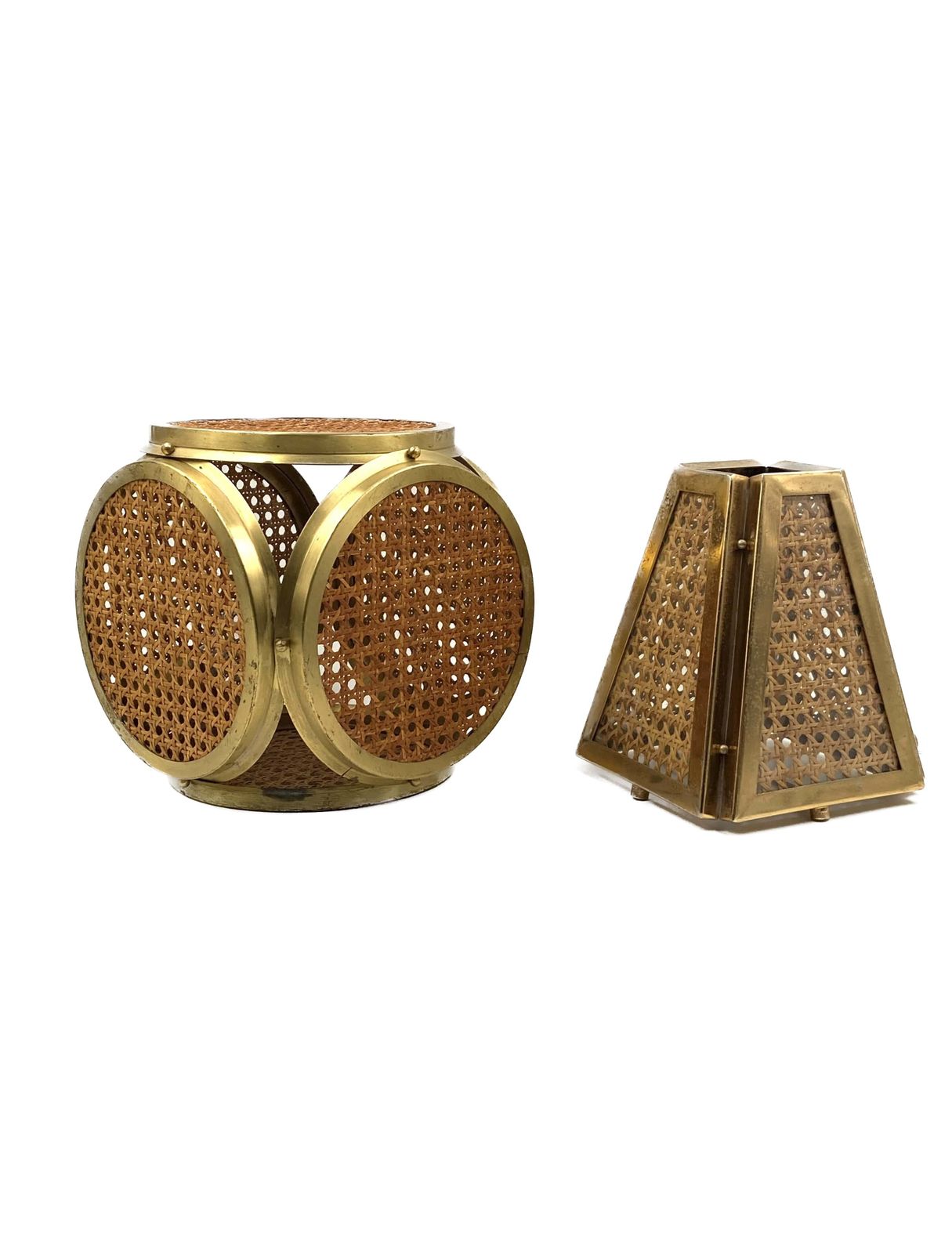 Set Of 2 Hollywood Regency Lamps In Brass And Vienna Straw, Italy 60's / 70's photo buy