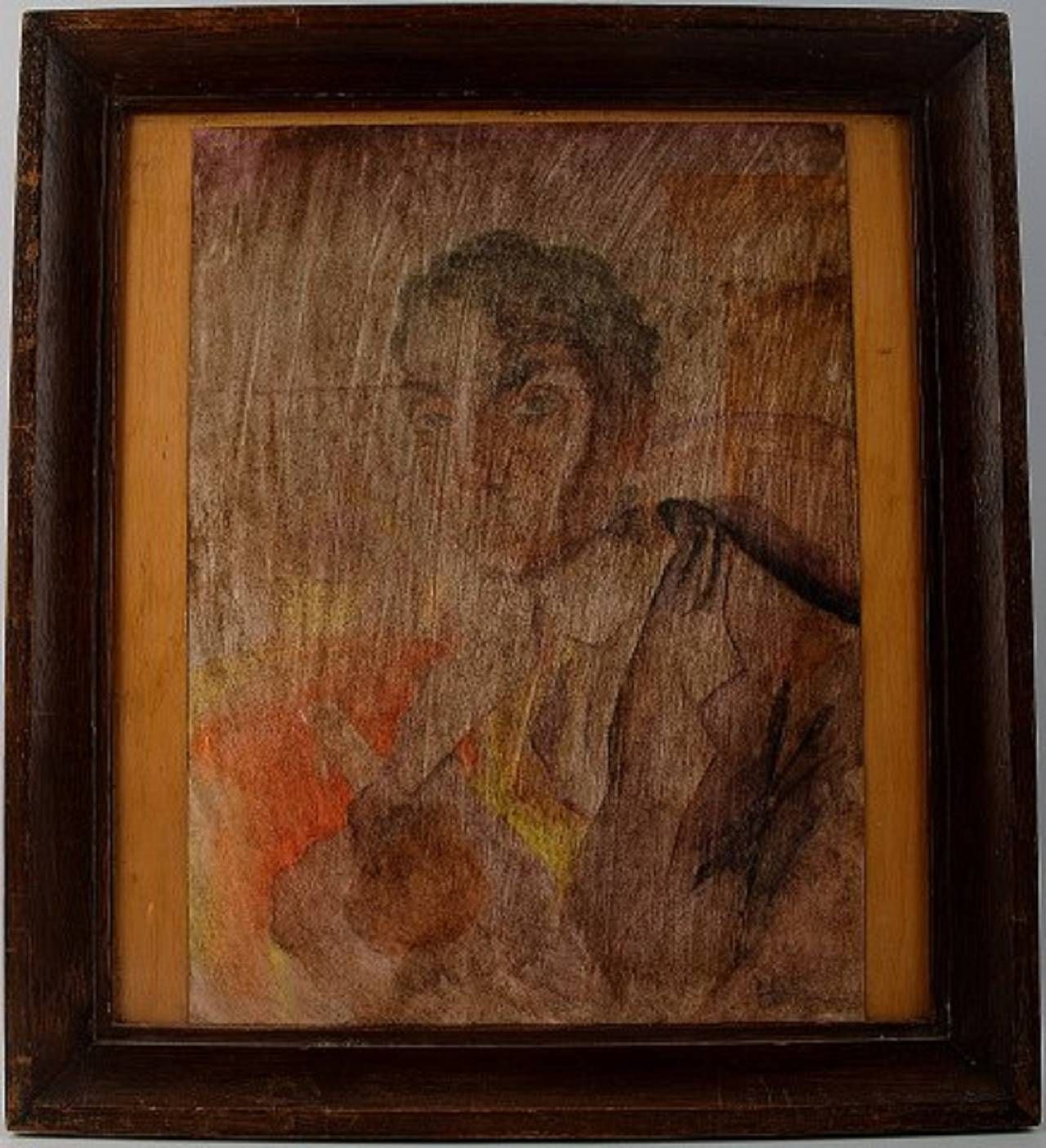 Art Deco Portrait Of A Man, Watercolor On Paper Pasted On A Wooden Board photo furniture