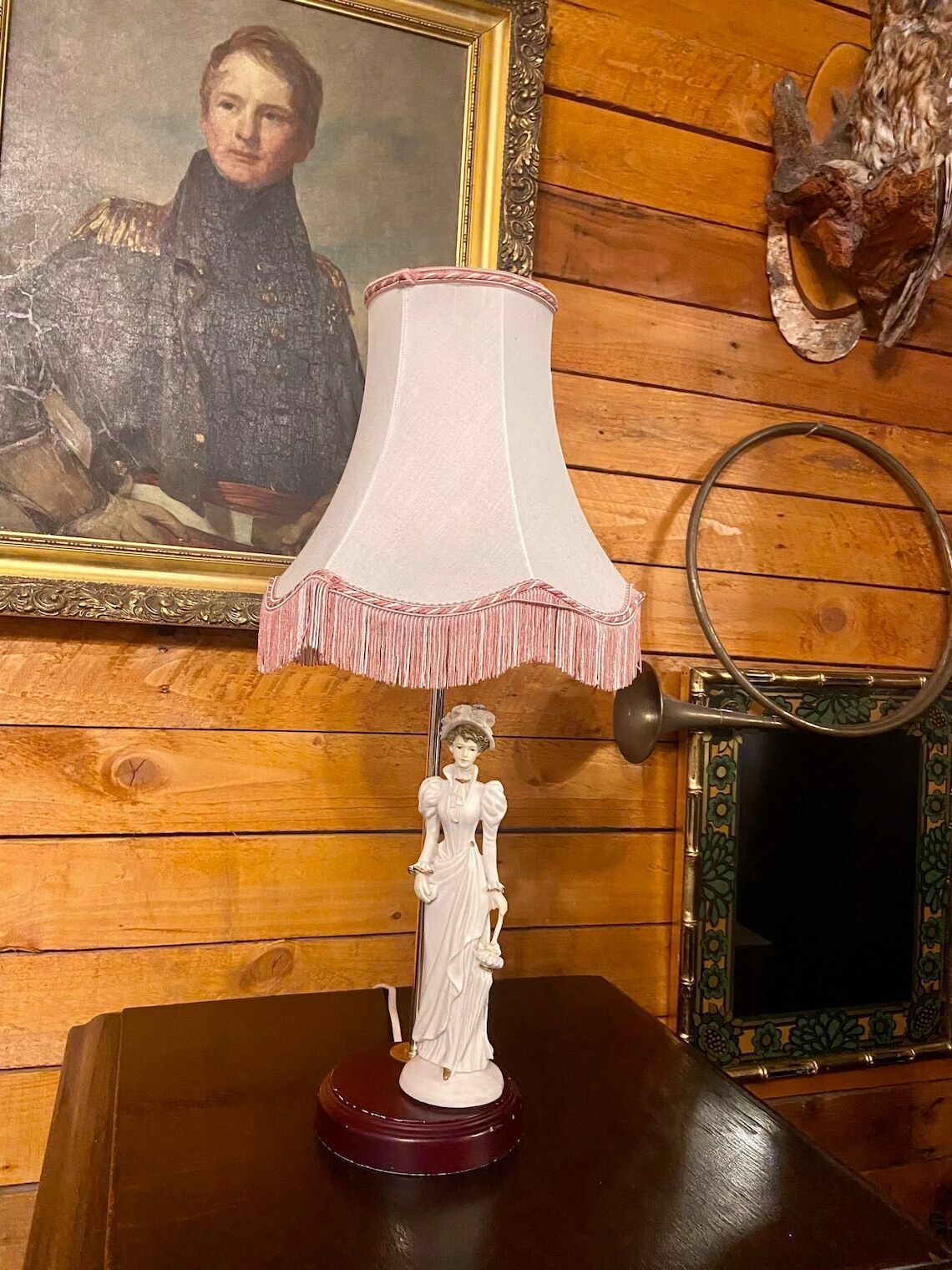 Vintage Very Stylish Table Lamp With Ceramic Ladies Figure / Fabric Shade / Wooden Base / Table Lamp / Made In England 1950s photo buy