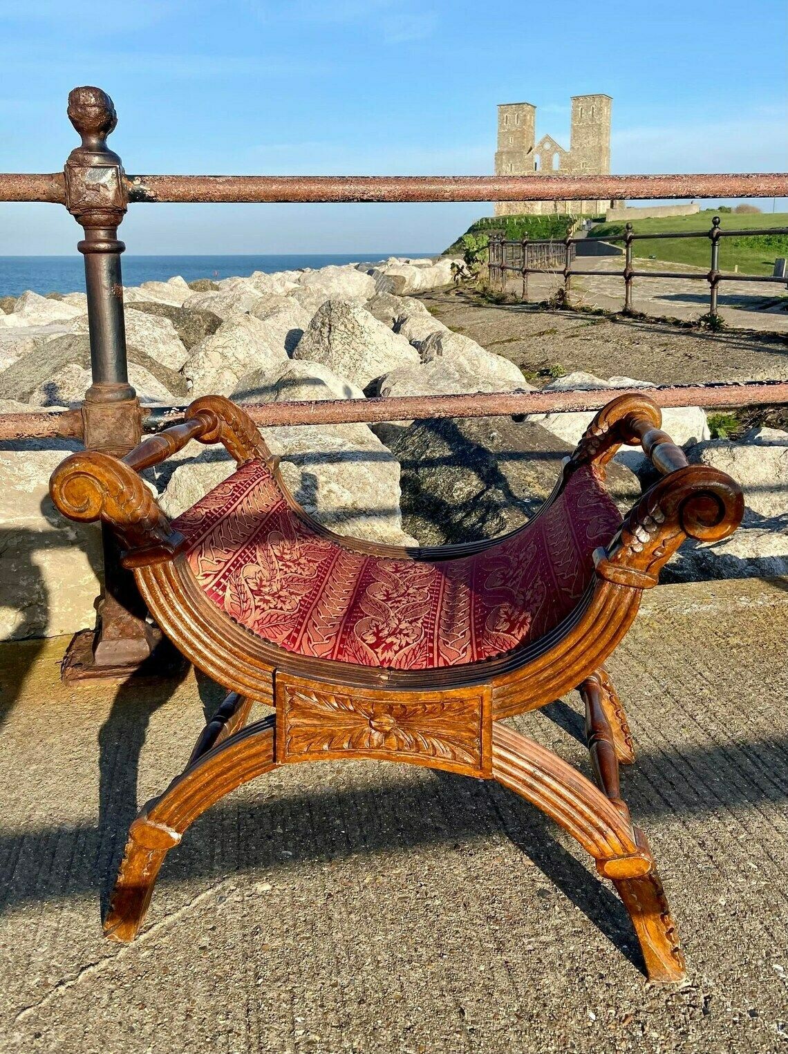Antique Neoclassical X Frame Stool / 19th Century / Empire Style / Lovely Antique Condition