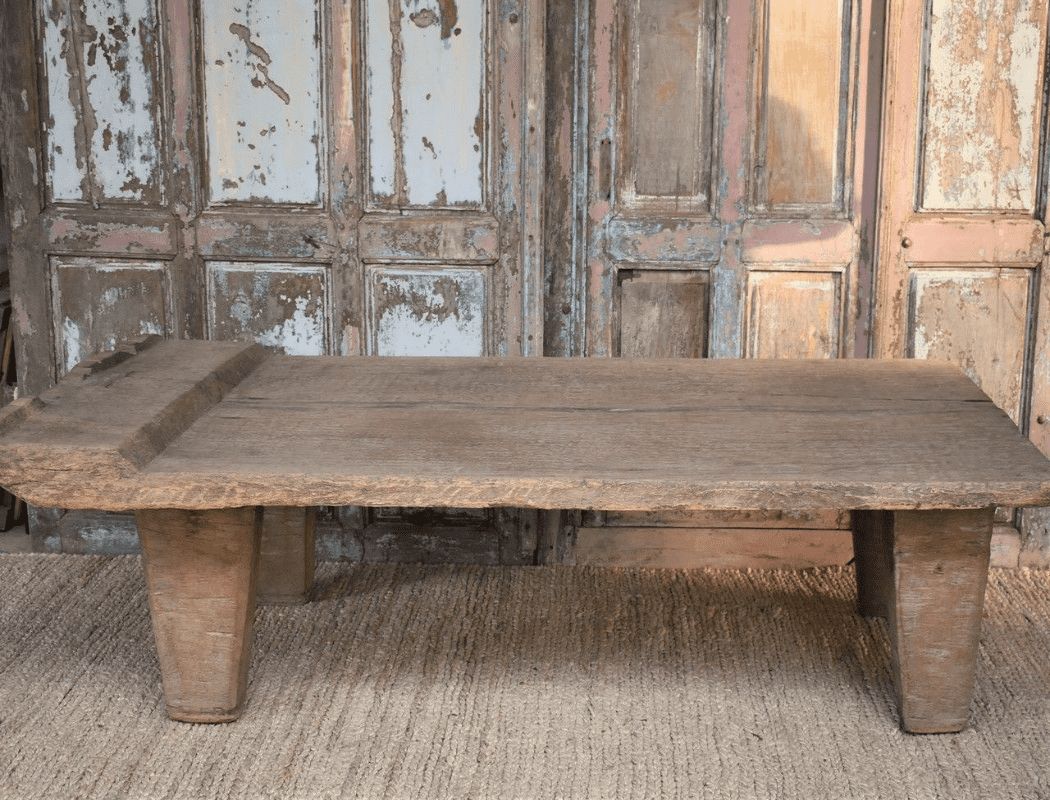 Antique Tribal Day Bed Table In Pale Acacia, Nagaland