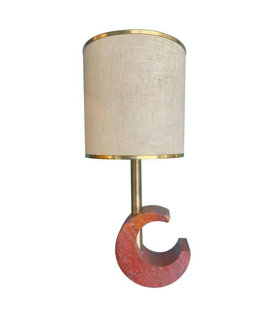 A Large Italian 1970s Red Venetian Marble Crescent Shaped Lamp With Orignal Shade photo 1950.0