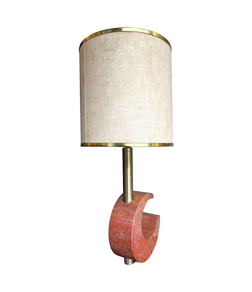 A Large Italian 1970s Red Venetian Marble Crescent Shaped Lamp With Orignal Shade photo buy