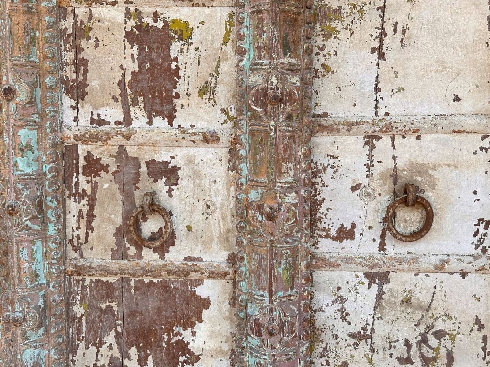19th Century Haveli Door With Faded Paint Tones, Gujarat photo for sale