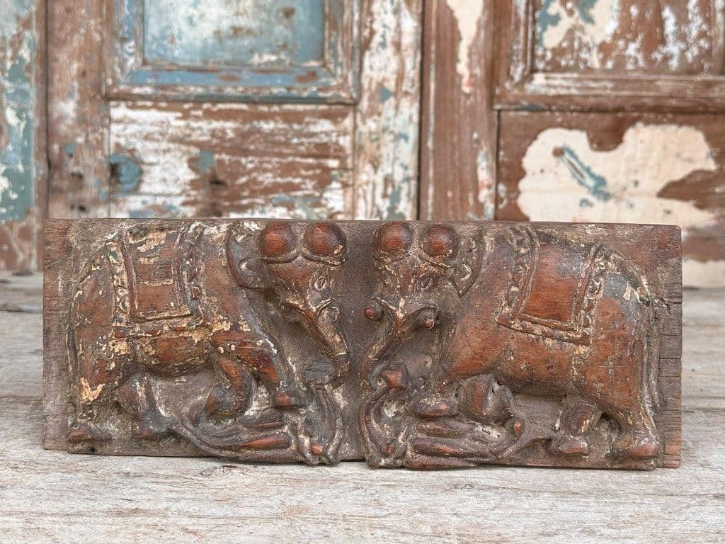19th Century Teak Lintel Carving Depicting Elephants, Jaipur, Rajasthan photo furniture