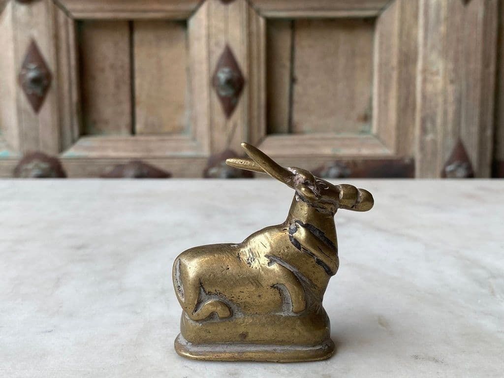 Tribal Brass Nandi From A Hindu Shrine Temple In South India photo for sale