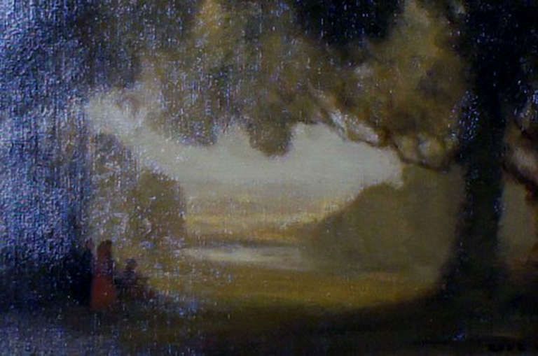Oil On Canvas, Landscape With People, Presumably French Artist photo for sale