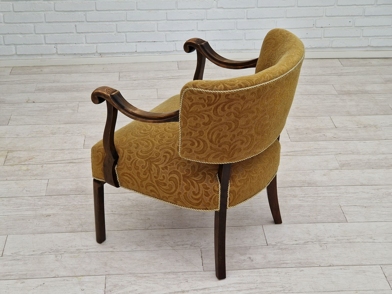 Furniture 1930s, Scandinavian Design, Armchair In Green Furniture Fabric, Ash Wood, Original Very Good Condition. photo