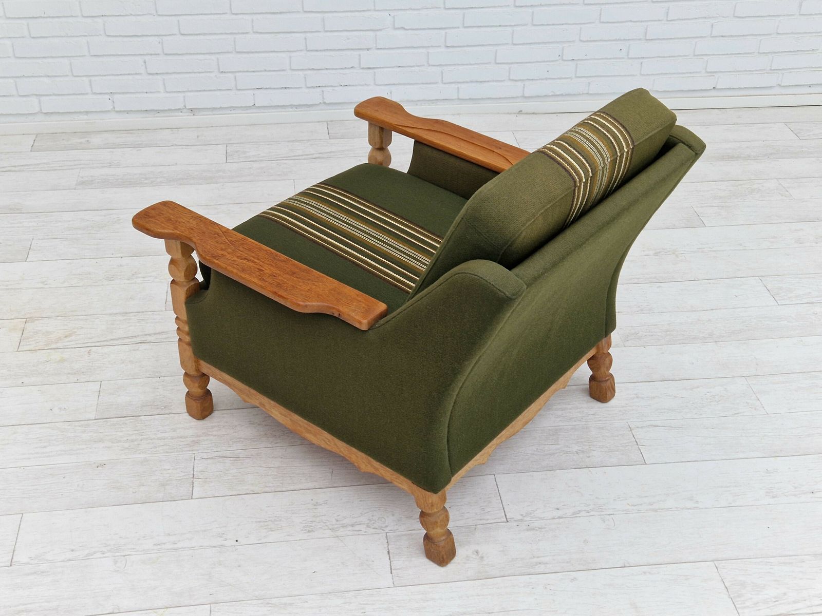 1970s, Danish Design, Lounge Chair In Green Furniture Wool, Oak Wood. photo buy