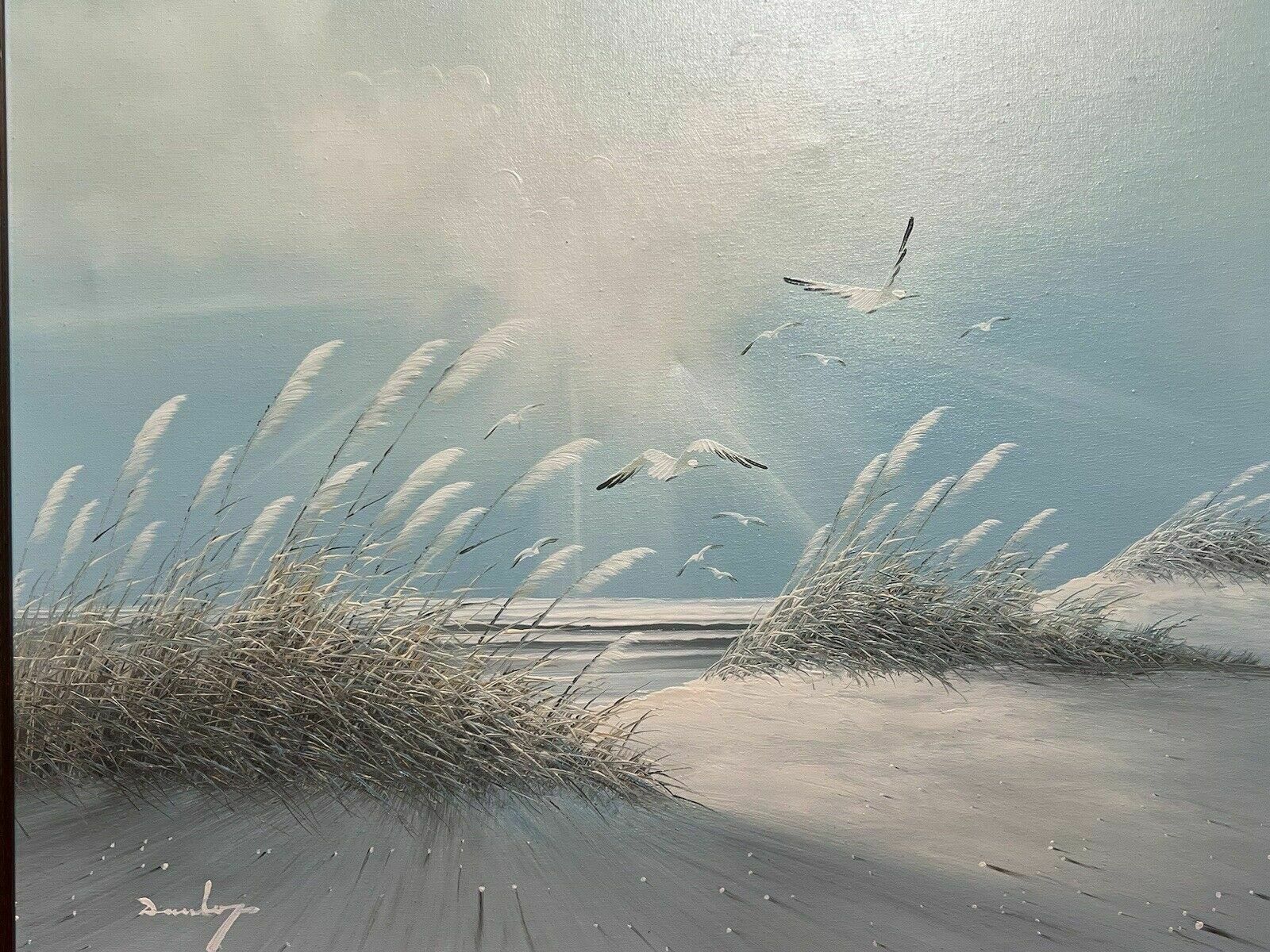 20th Century Contemporary Impressionist Winter Seascape With Seagulls Signed photo vintage