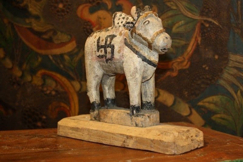 Wooden Painted Nandi With Hindu Symbol photo furniture