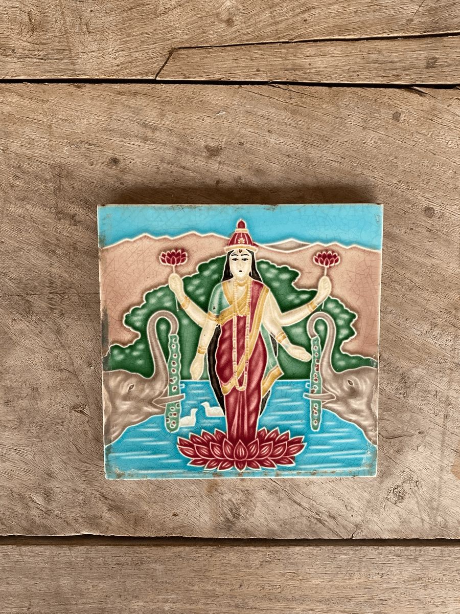 Vintage Tile Depicting Laxshmi, Goddess Of Wealth Circa 1950