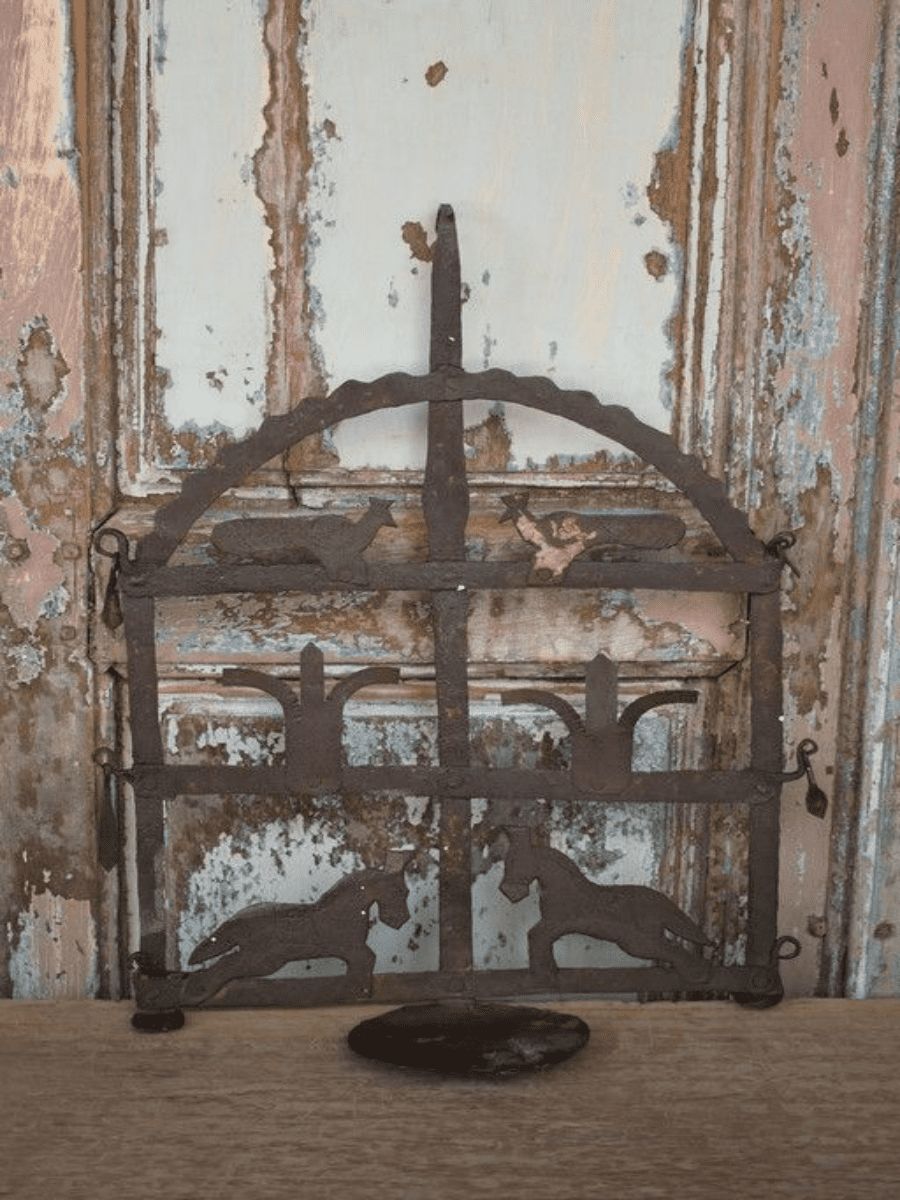 Antique Tribal Iron Oil Lamp With Animal Motifs