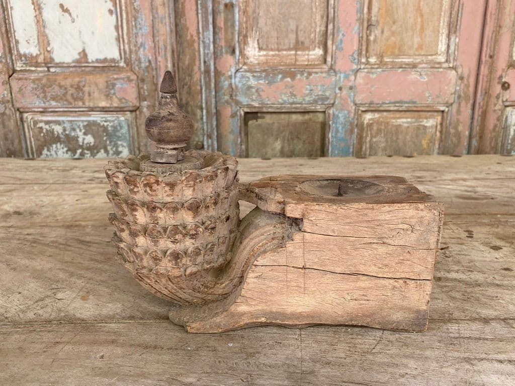 Architectural Teak Finial, South India Adapted Into A Candle Holder photo furniture