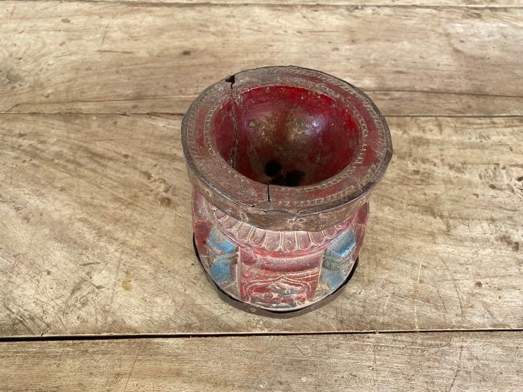 Old Wooden Grain Seeder With Nandi & Lingam Carvings (Perfect Candle Holder) photo furniture