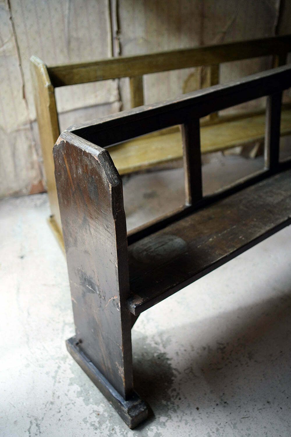 photo buy A Large Pair Of Victorian Comb Decorated Painted Pine Church Pews C.1870
