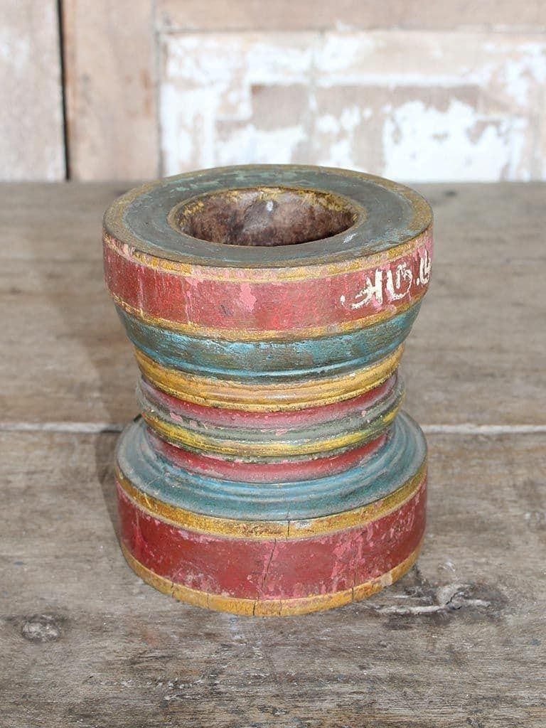 Hand Painted Rose Wood Mortar, South India Circa 1900
