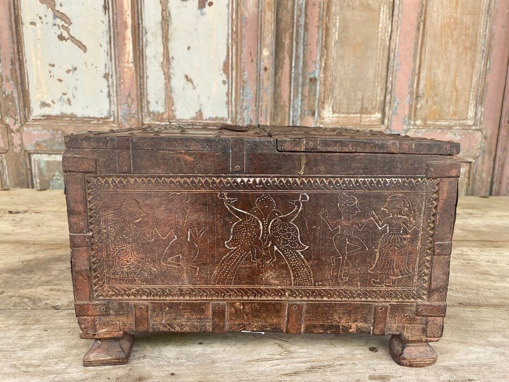 19th Century Dowry Box With Carvings Of Peacocks & Hanuman The Monkey God photo 895.0