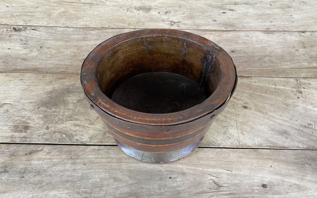 Hand Painted Tribal Teak Mortar, Rajasthan photo furniture