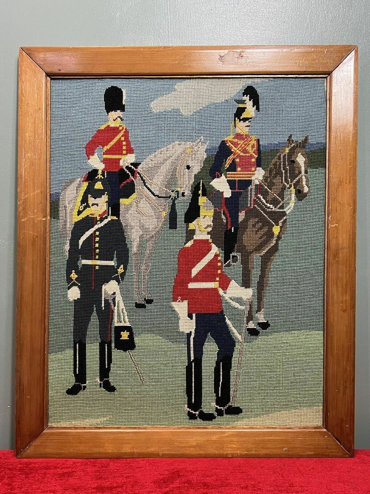 Historic British Royal Household Cavalry Guards Tapestry Showpiece photo furniture