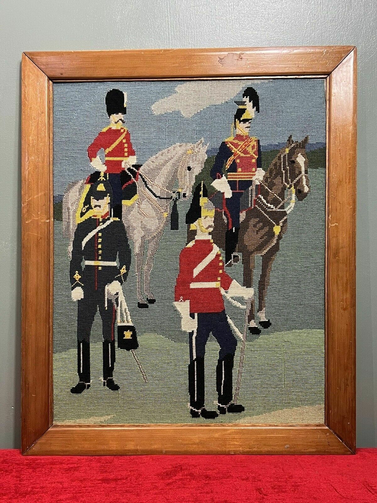 Historic British Royal Household Cavalry Guards Tapestry Showpiece photo for sale