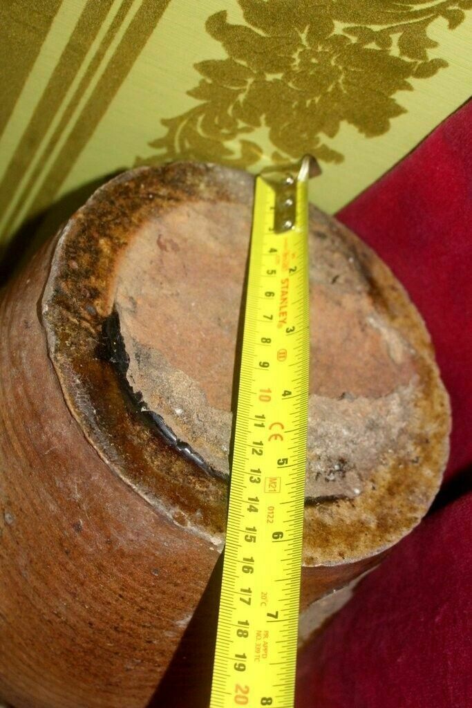 photo vinterior Tactile 19thc Antique French Hand Turned Clay Stoneware Twin Handled Oil Pot