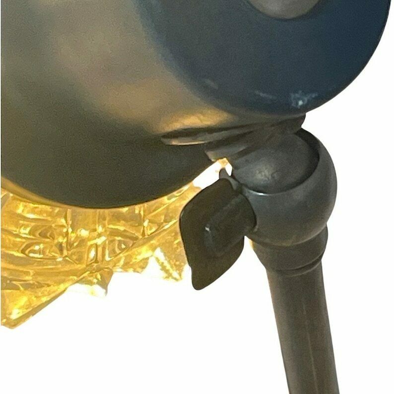 Approx. 1950   Night Lamp Or Desk Lamp   Rewired   Blue Metal Base And Pressed Glass Shade photo vintage