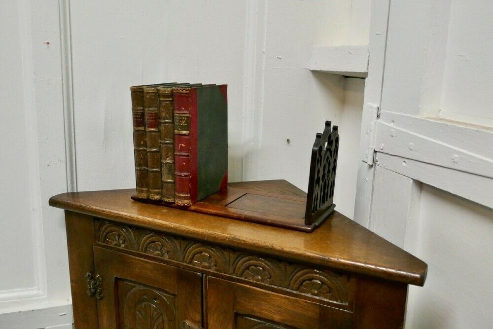 Gothic Oak Shelved Corner Cupboard With Under Tier photo 338.0
