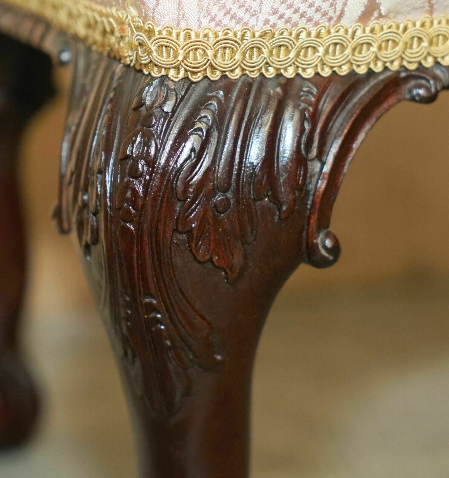 Furniture Sublime Pair Of Antique Victorian Claw & Ball Mahogany Framed Small Footstools photo
