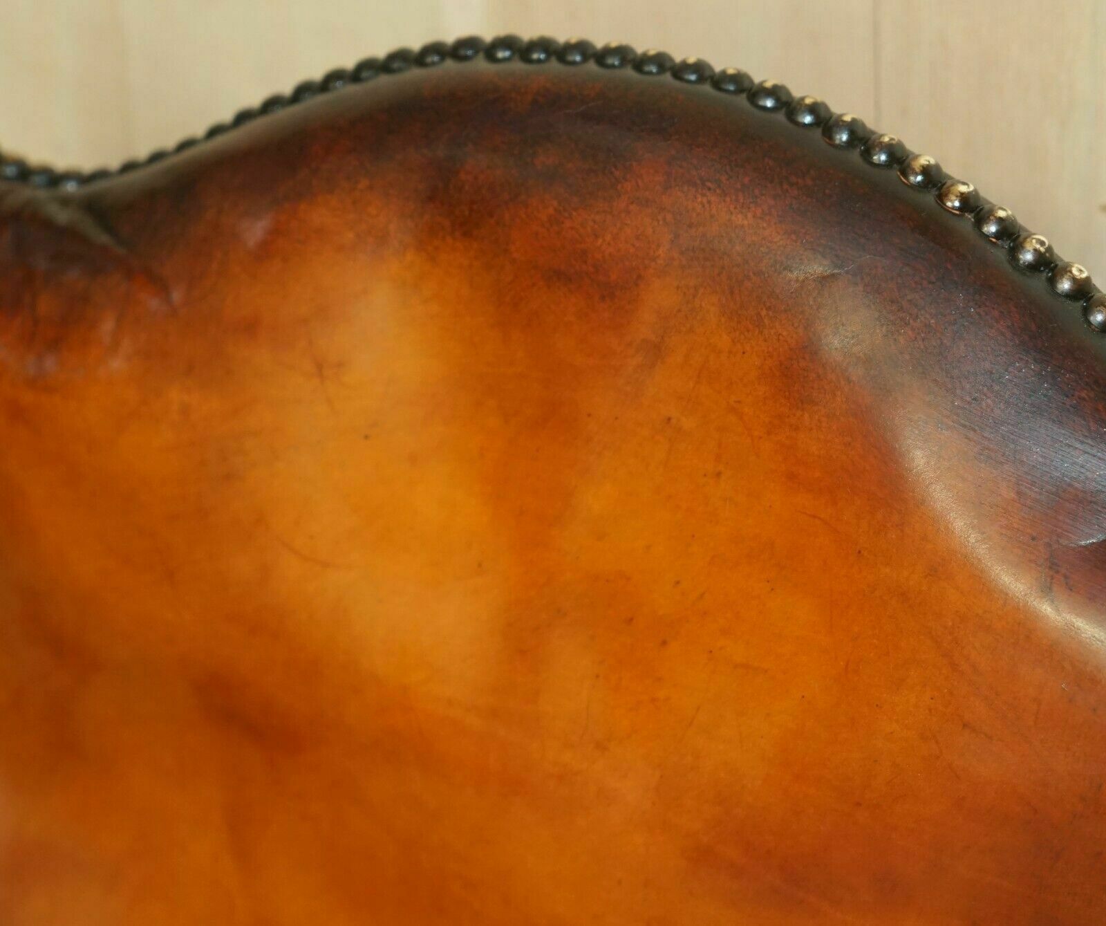 Antique Restored Gainsborough Hand Dyed Whisky Brown Leather Office Desk Chair photo 1850.0
