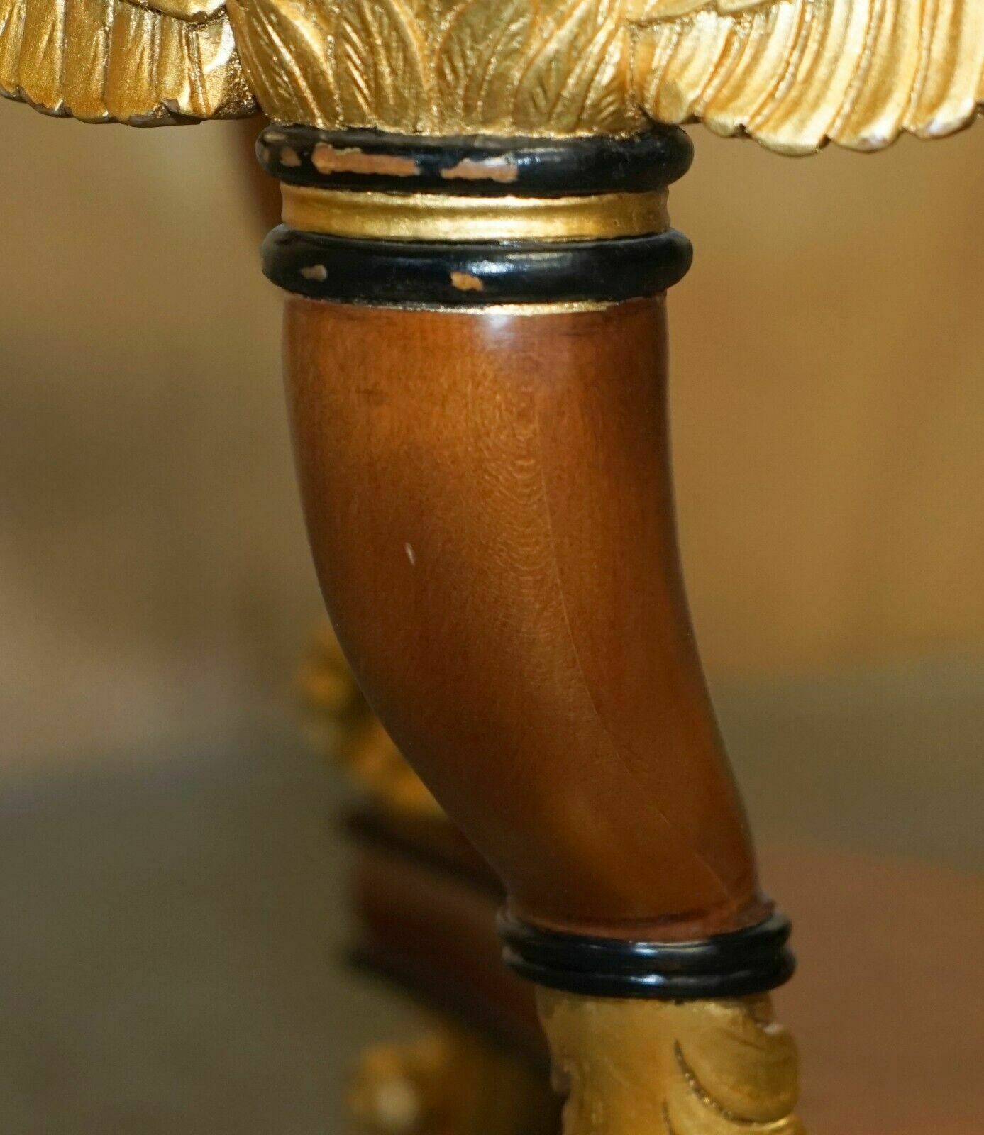 photo furniture Vintage Egyptian Revival Sphinx Giltwood & Marble Centre Occasional Table