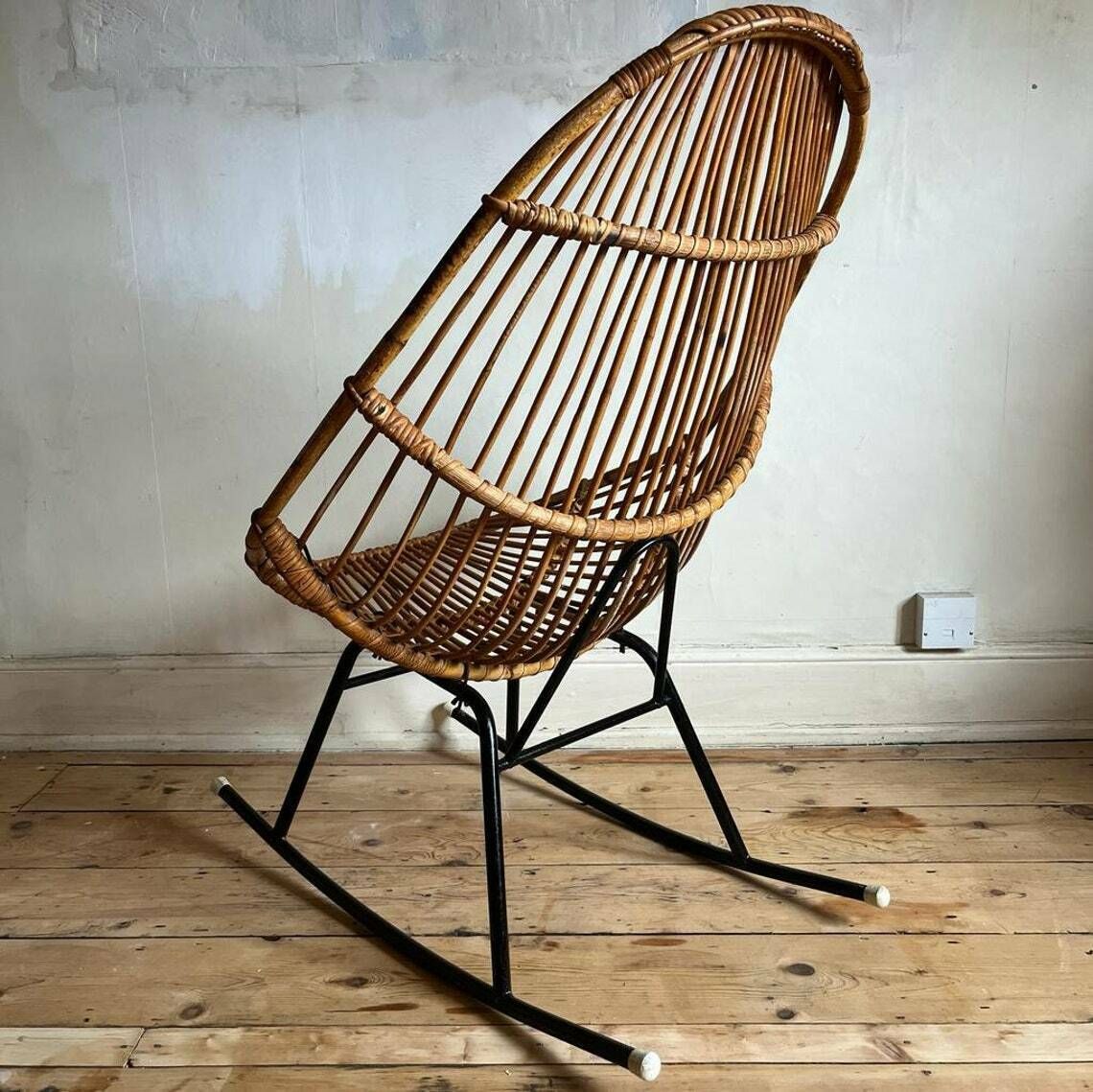 Italian Bamboo High Backed Rocking Chair With Black Frame photo Furniture
