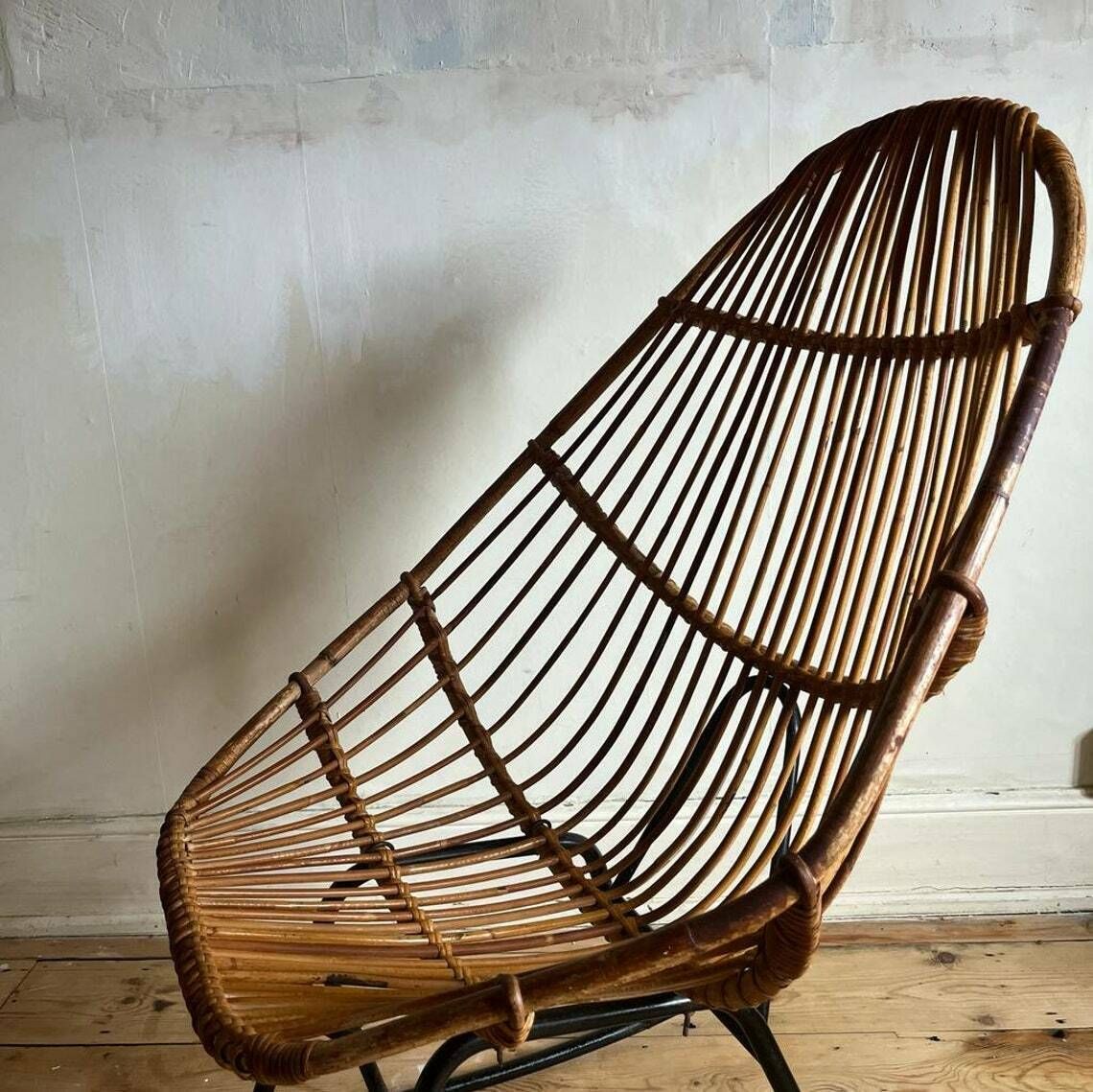 Italian Bamboo High Backed Rocking Chair With Black Frame photo 425.0